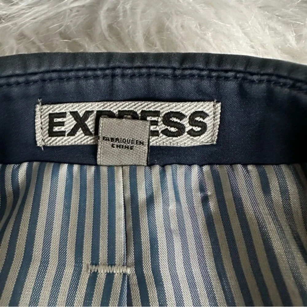 Express Suit Set Pants Blazer Blue Photographer Fitted Preppy Sz 38 Short 30/32